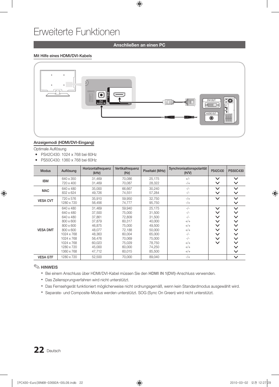 Erweiterte funktionen | Samsung PS50C430A1W User Manual | Page 102 / 361