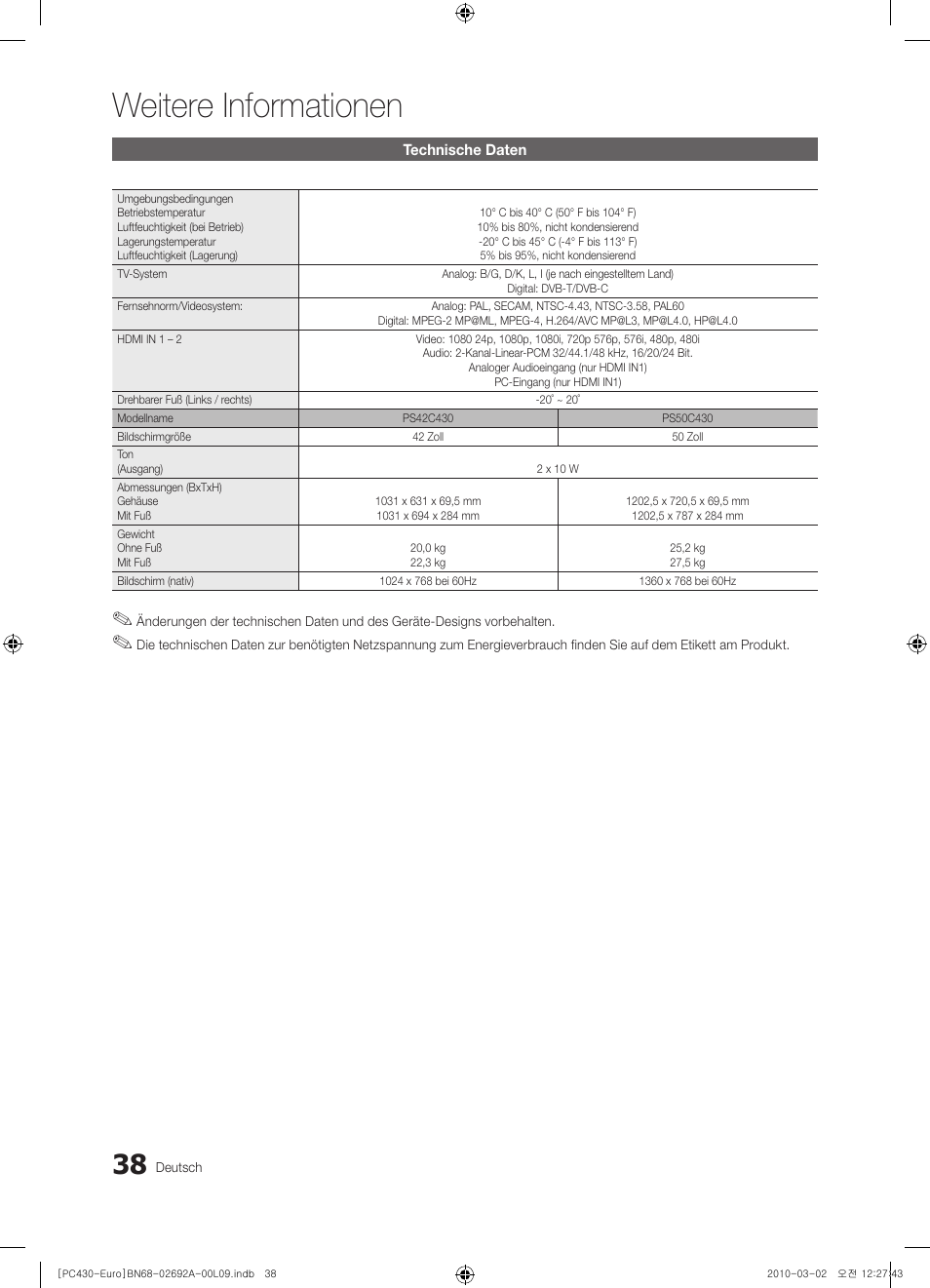 Weitere informationen | Samsung PS50C430A1W User Manual | Page 118 / 361