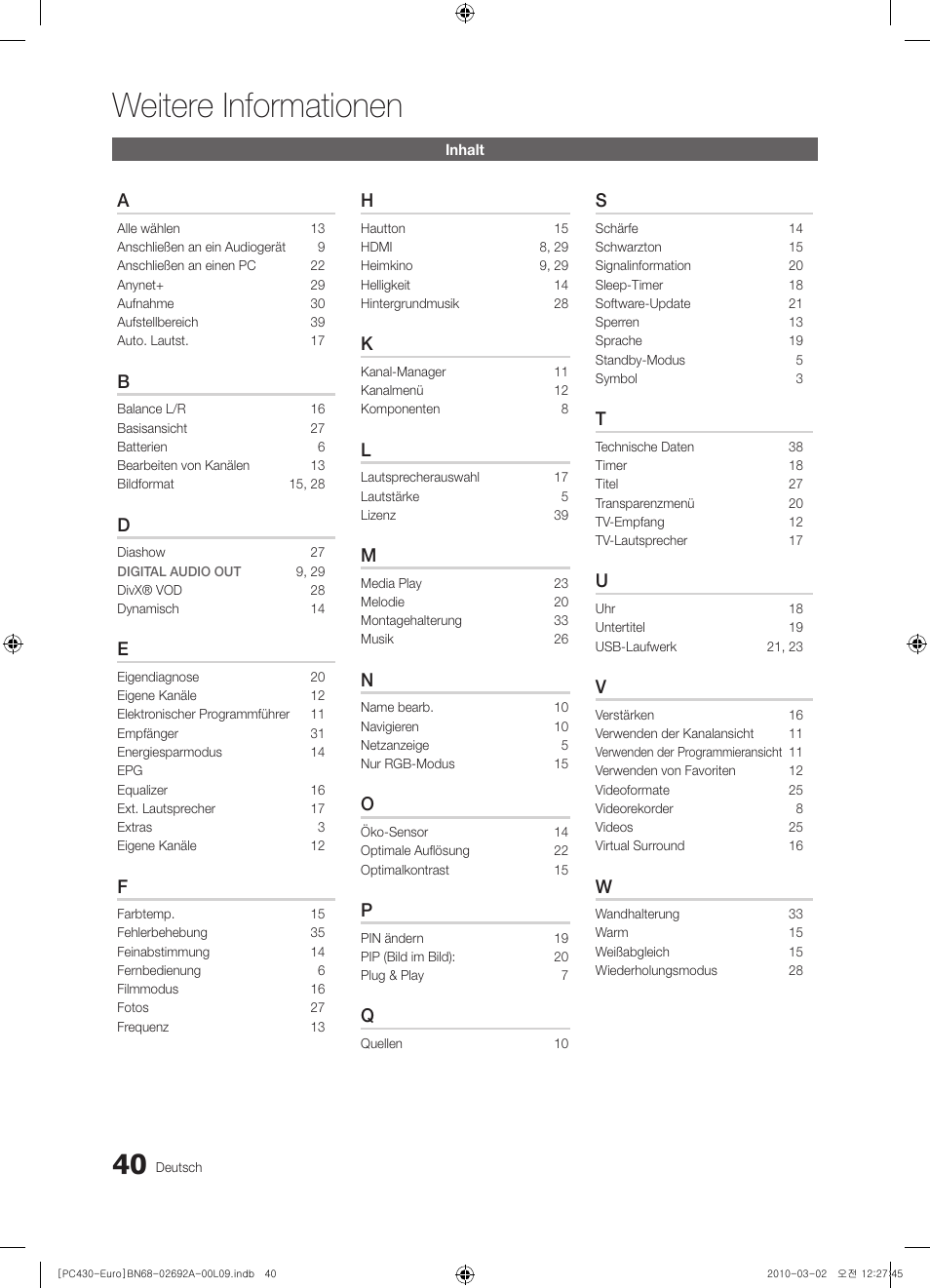 Weitere informationen | Samsung PS50C430A1W User Manual | Page 120 / 361