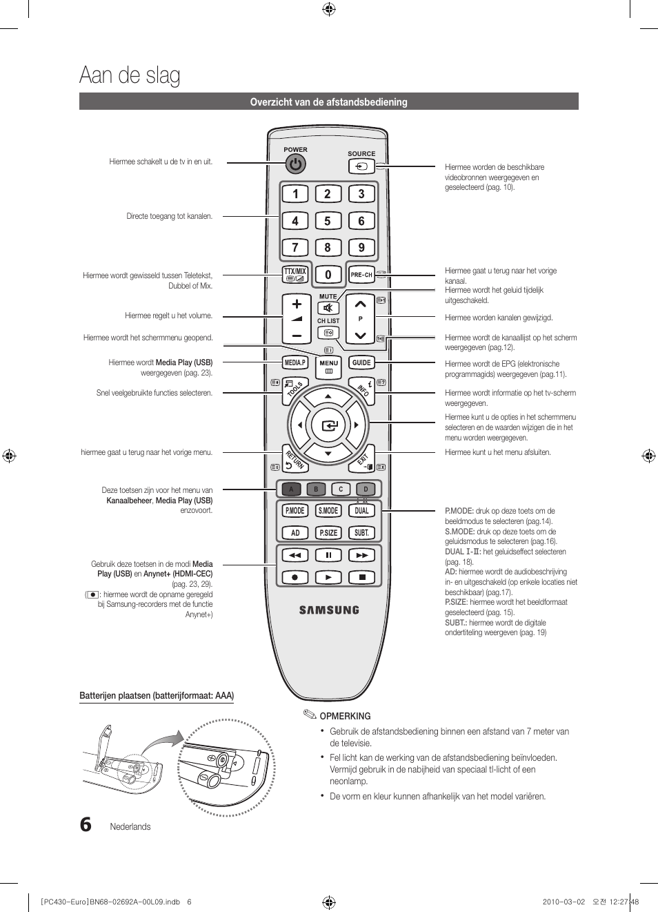 Aan de slag | Samsung PS50C430A1W User Manual | Page 126 / 361