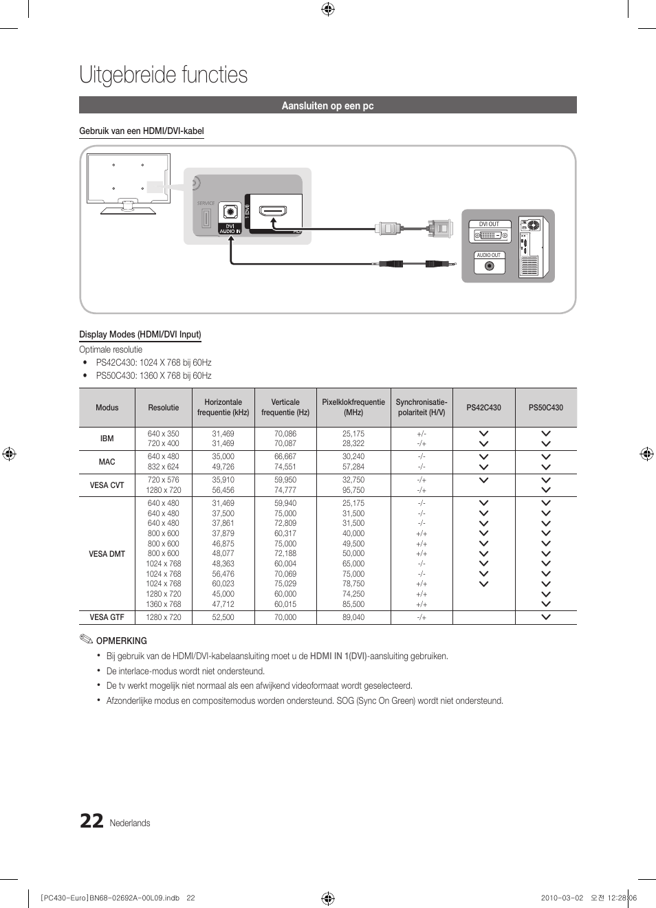 Uitgebreide functies | Samsung PS50C430A1W User Manual | Page 142 / 361