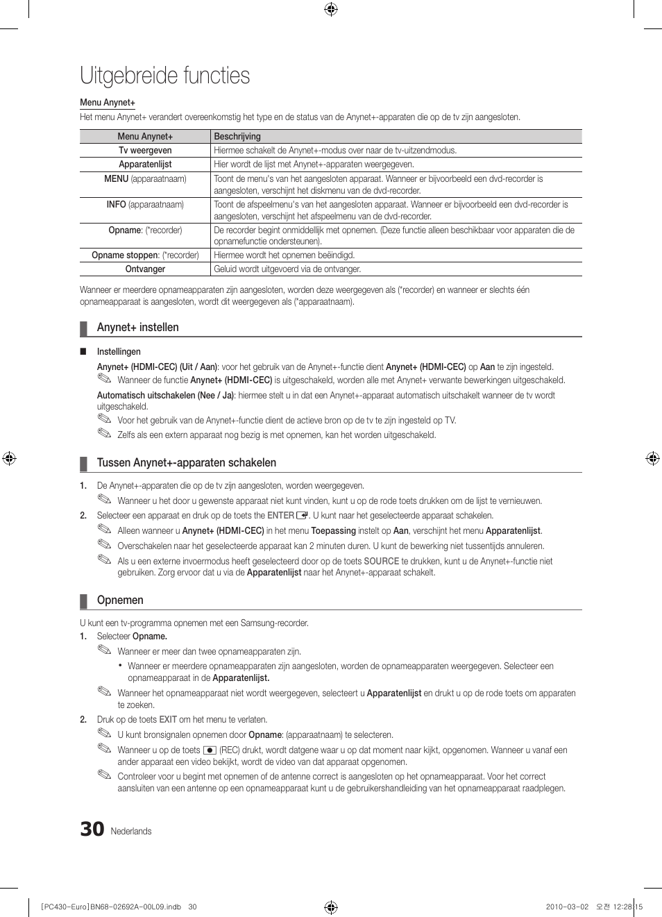 Uitgebreide functies | Samsung PS50C430A1W User Manual | Page 150 / 361