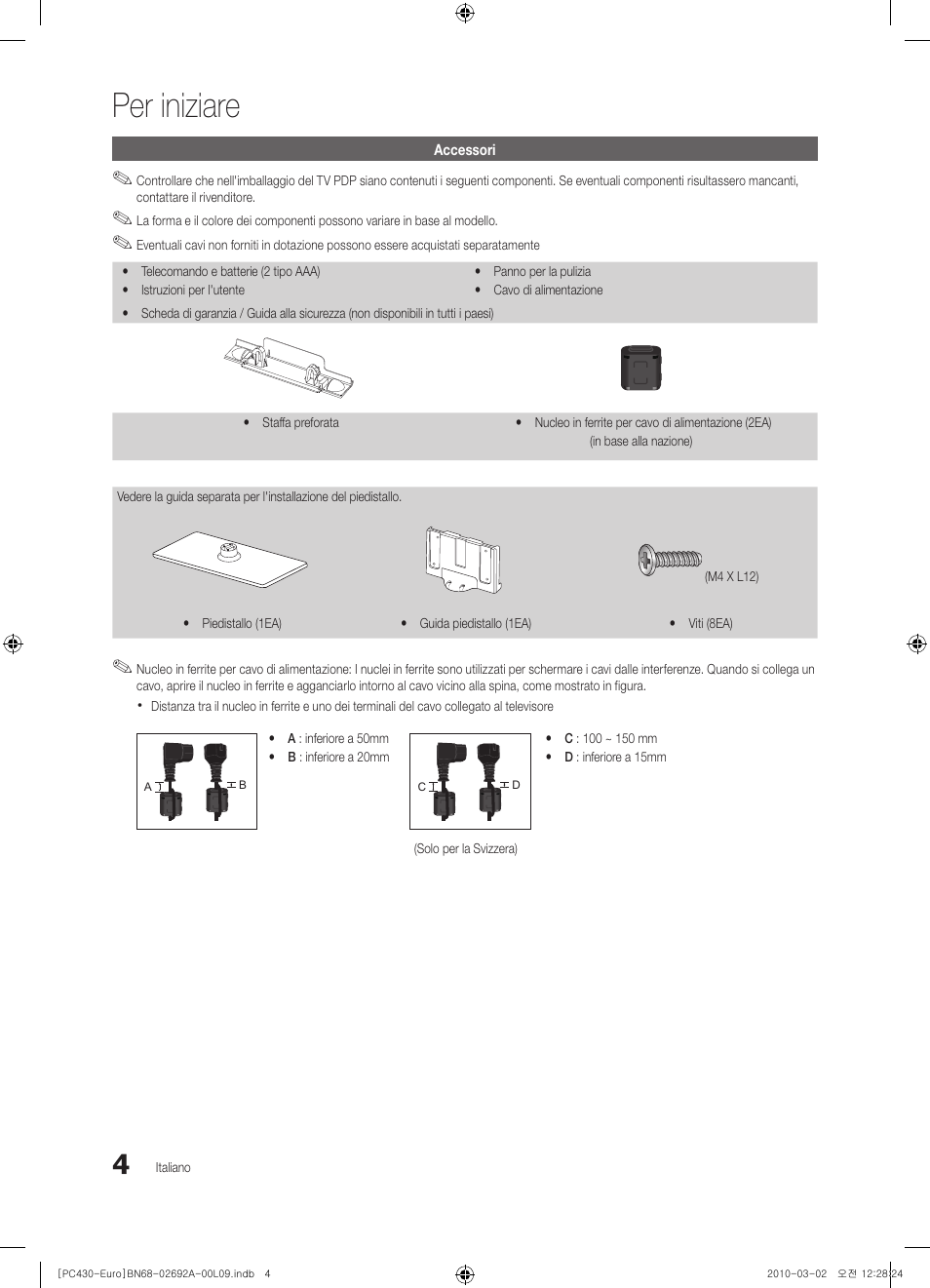 Per iniziare | Samsung PS50C430A1W User Manual | Page 164 / 361