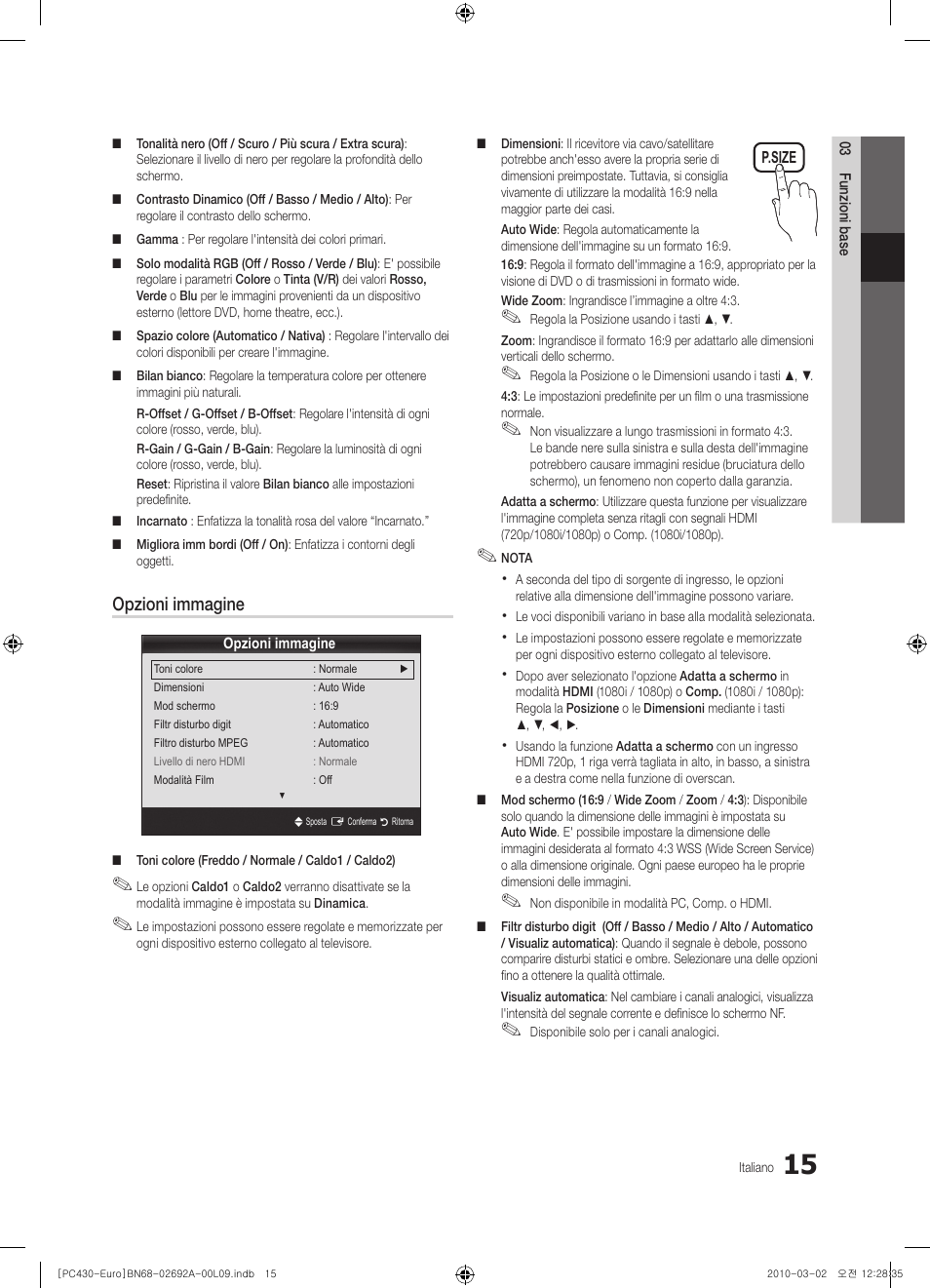 Opzioni immagine | Samsung PS50C430A1W User Manual | Page 175 / 361