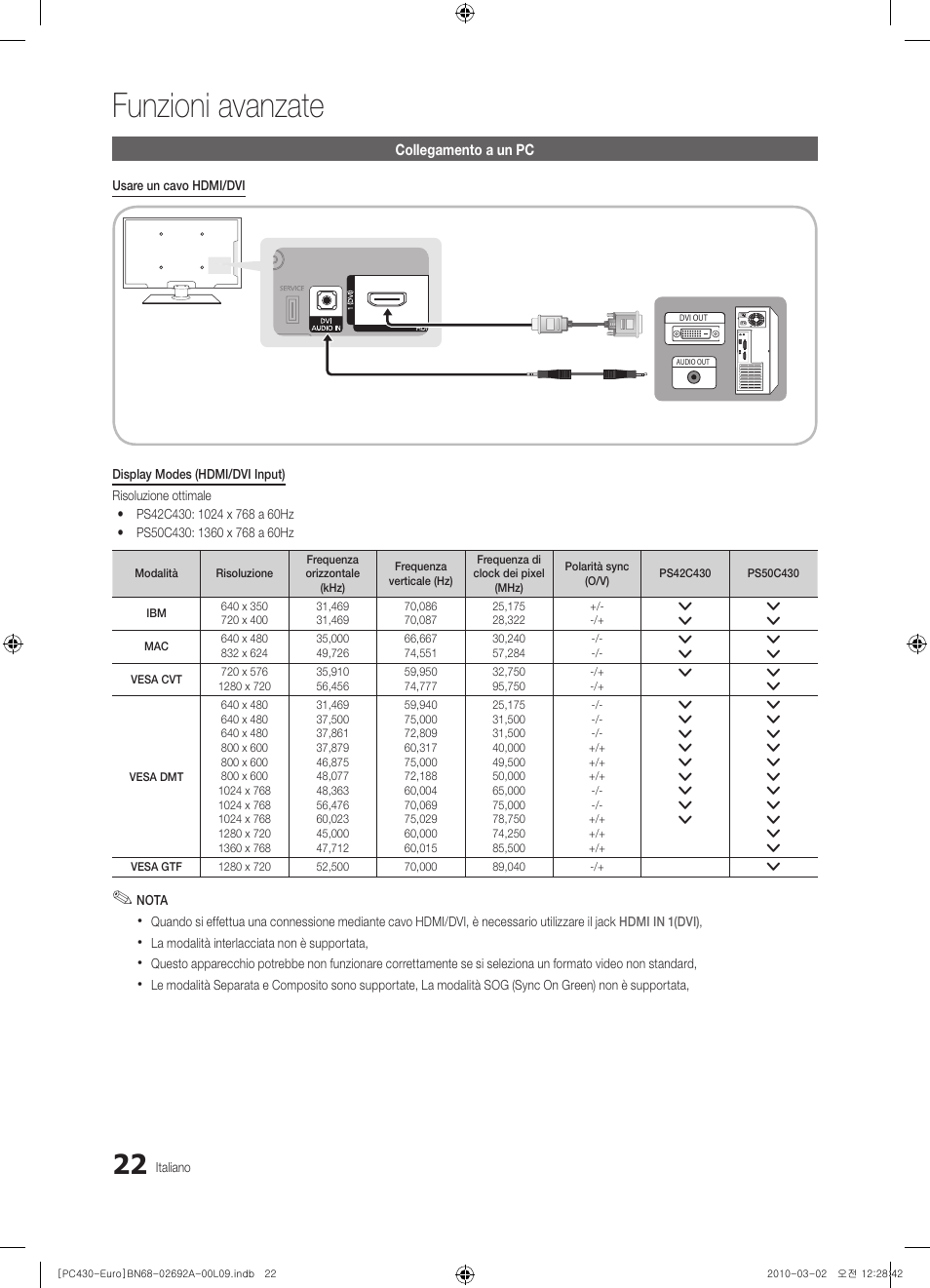 Funzioni avanzate | Samsung PS50C430A1W User Manual | Page 182 / 361