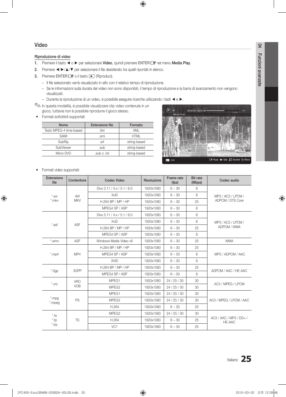 Video | Samsung PS50C430A1W User Manual | Page 185 / 361