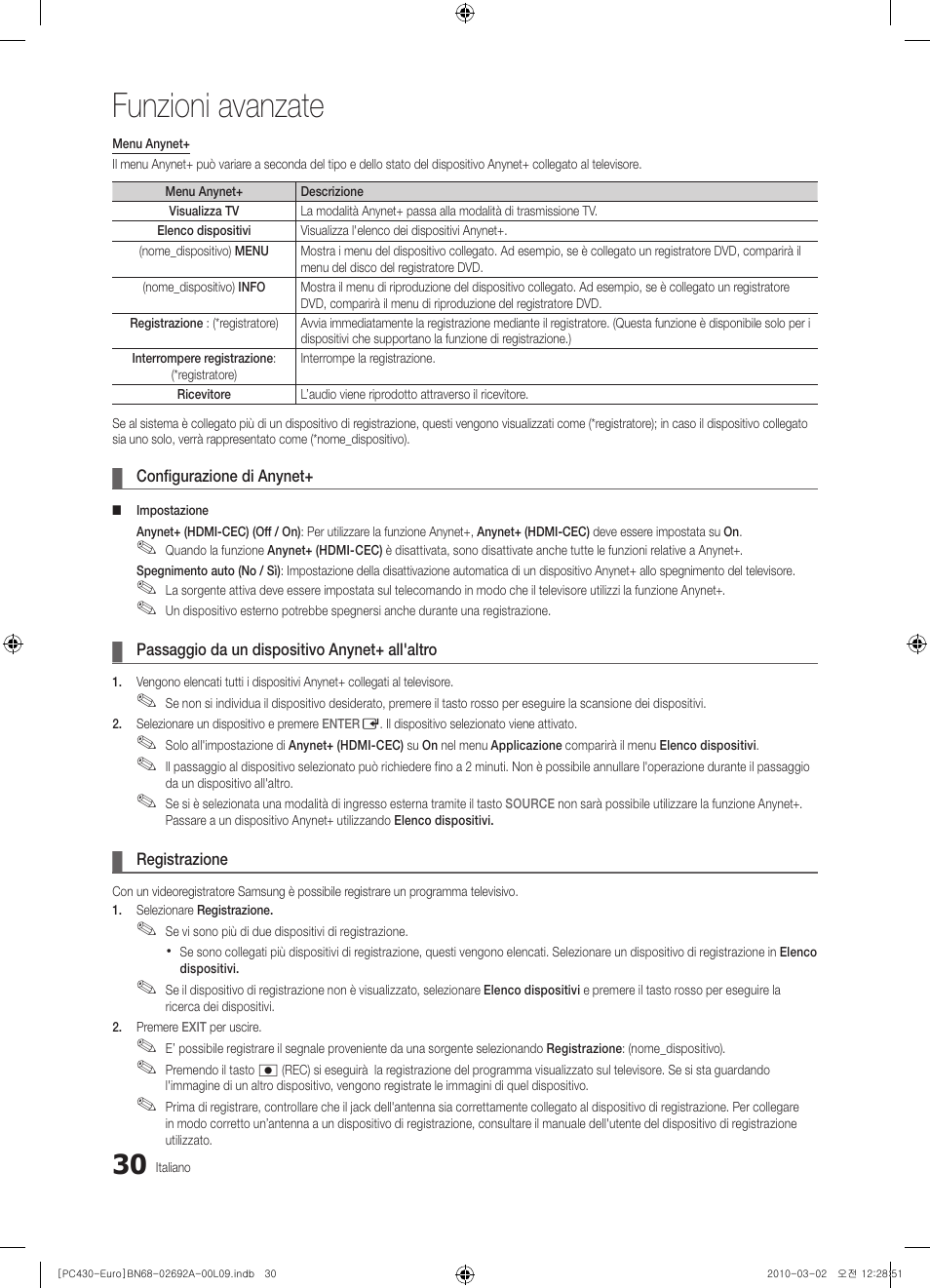 Funzioni avanzate | Samsung PS50C430A1W User Manual | Page 190 / 361