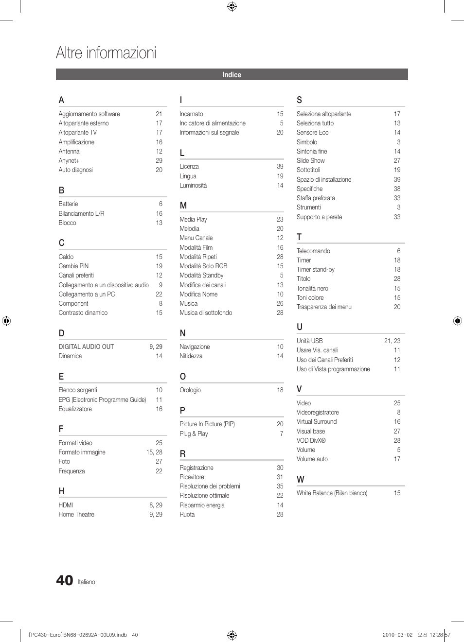 Altre informazioni | Samsung PS50C430A1W User Manual | Page 200 / 361