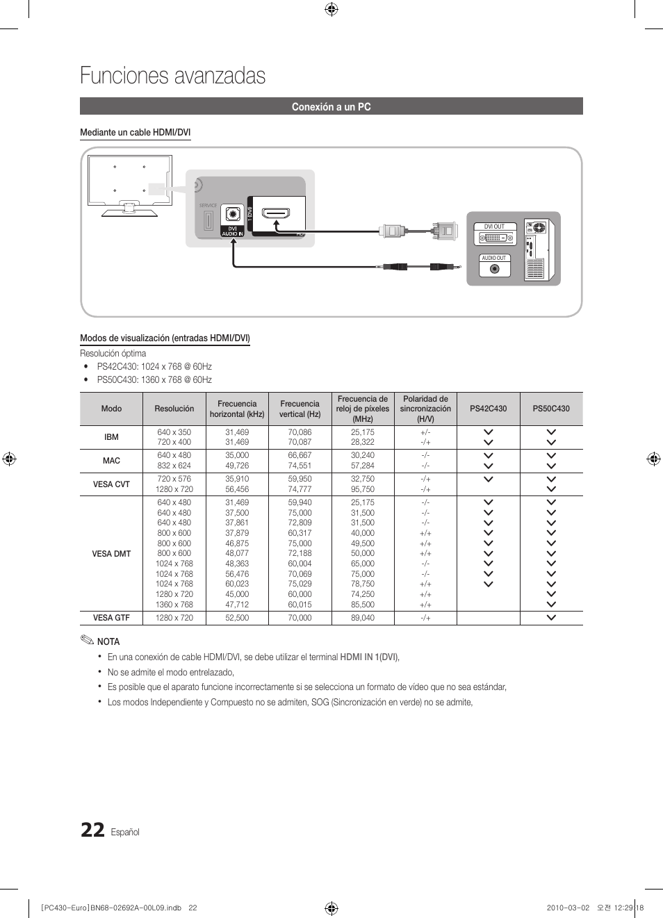 Funciones avanzadas | Samsung PS50C430A1W User Manual | Page 222 / 361