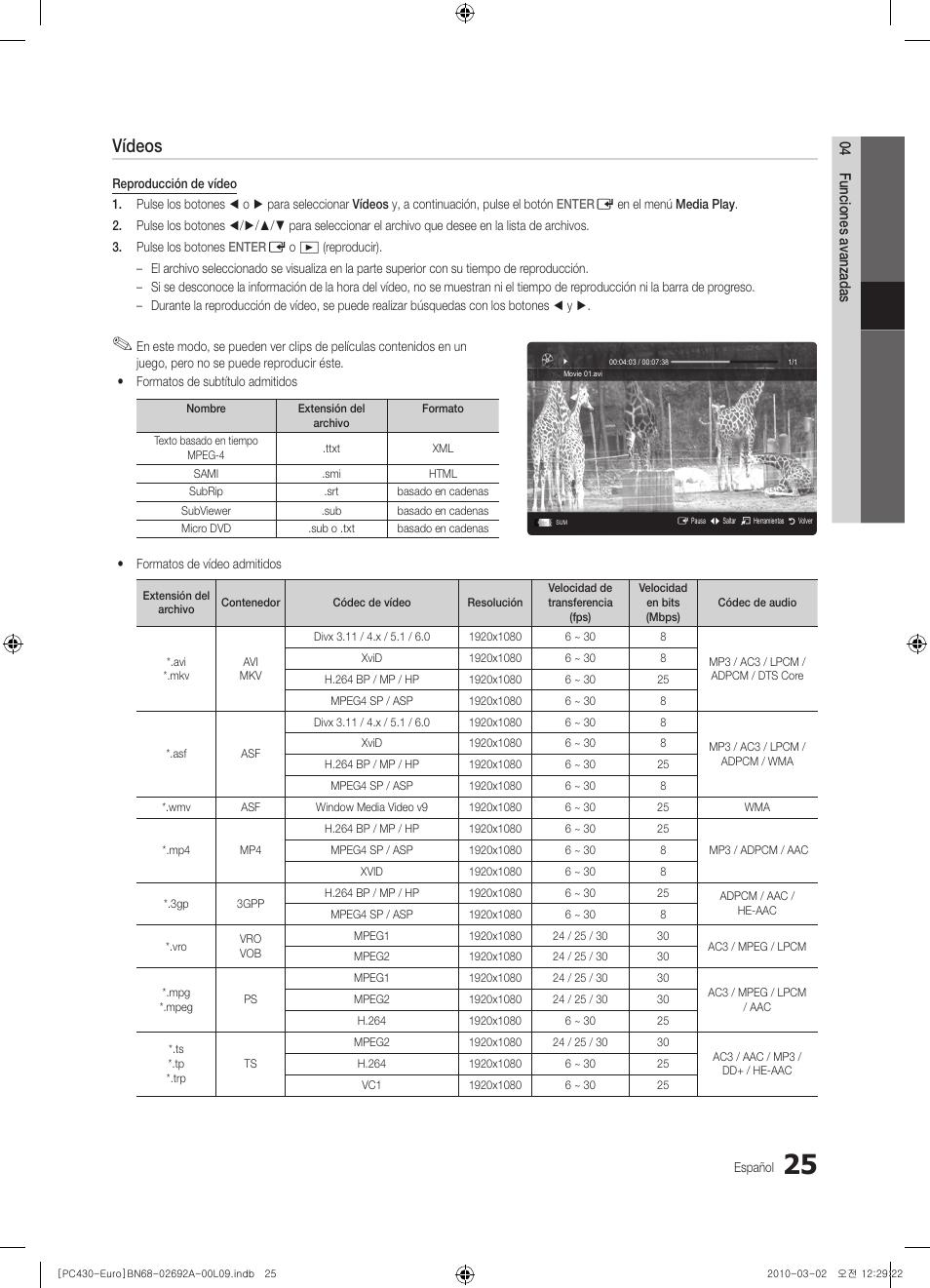 Vídeos | Samsung PS50C430A1W User Manual | Page 225 / 361