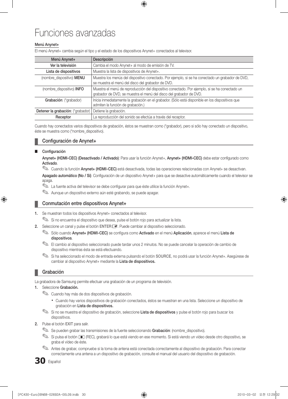 Funciones avanzadas | Samsung PS50C430A1W User Manual | Page 230 / 361