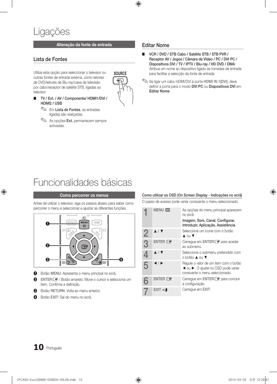 Ligações funcionalidades básicas, Lista de fontes, Editar nome | Samsung PS50C430A1W User Manual | Page 250 / 361