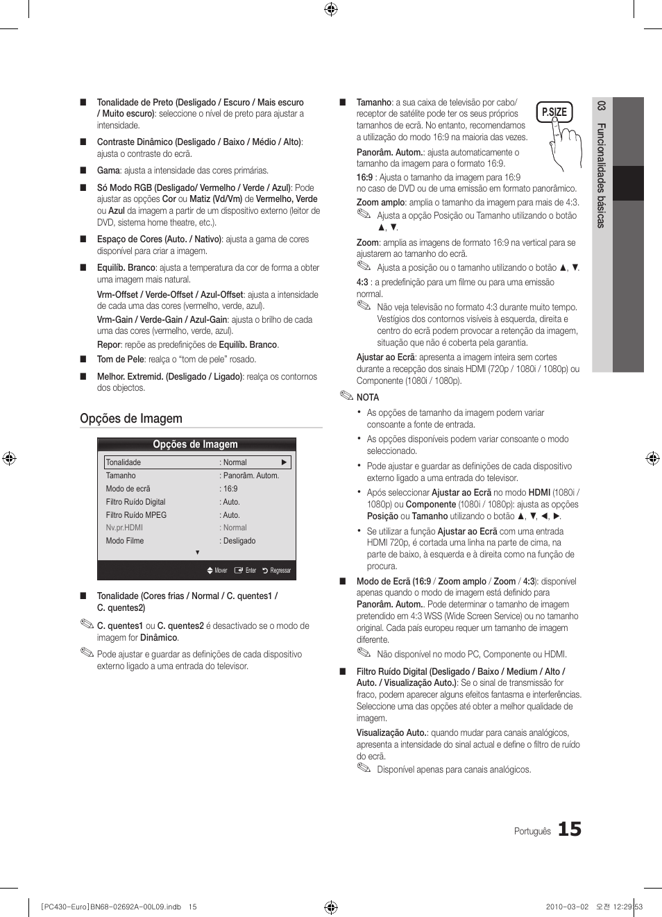 Opções de imagem | Samsung PS50C430A1W User Manual | Page 255 / 361