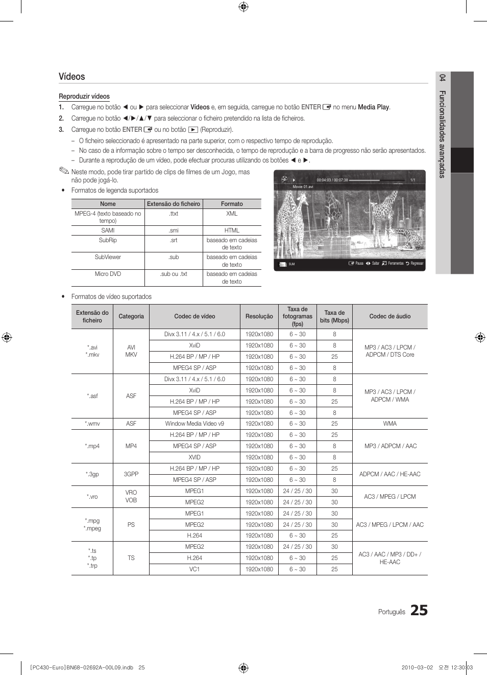 Vídeos | Samsung PS50C430A1W User Manual | Page 265 / 361