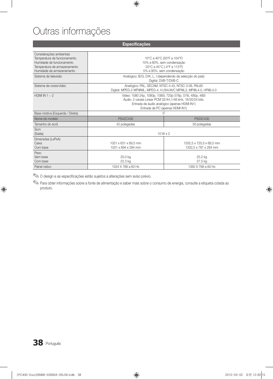 Outras informações | Samsung PS50C430A1W User Manual | Page 278 / 361