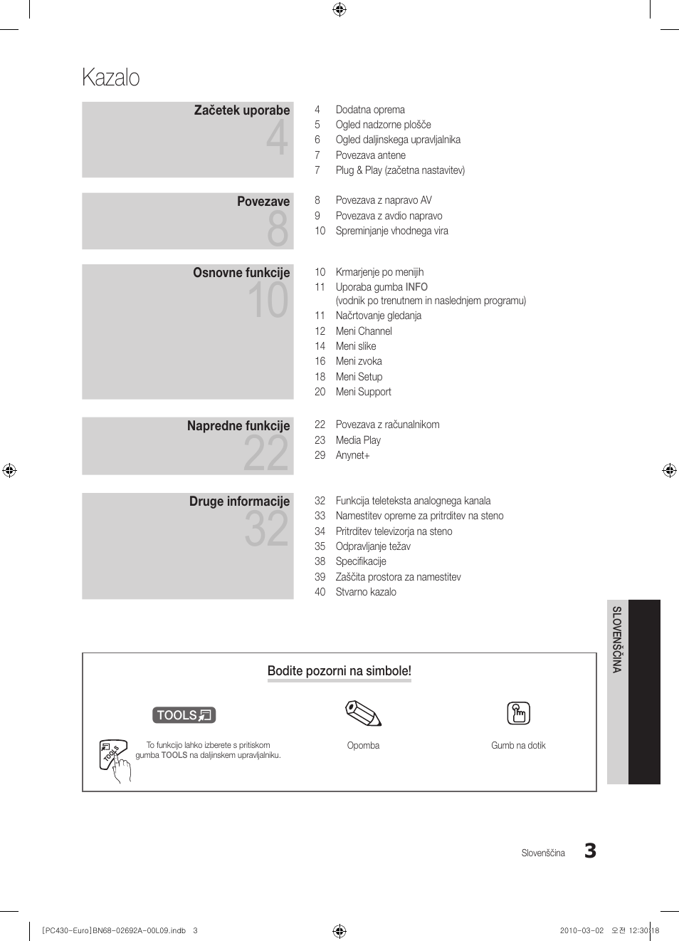 Kazalo | Samsung PS50C430A1W User Manual | Page 283 / 361