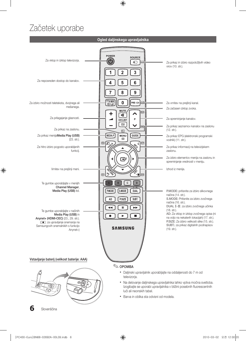 Začetek uporabe | Samsung PS50C430A1W User Manual | Page 286 / 361