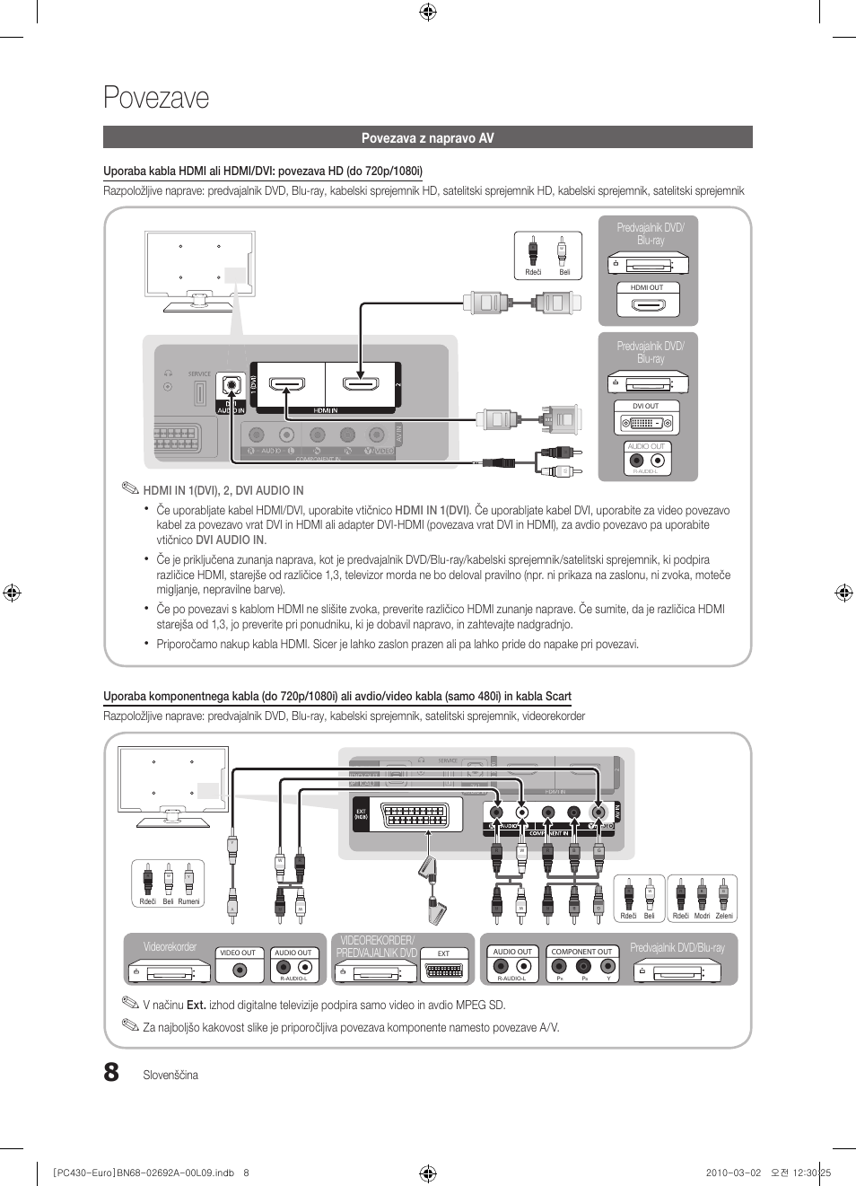 Povezave, Povezava z napravo av | Samsung PS50C430A1W User Manual | Page 288 / 361