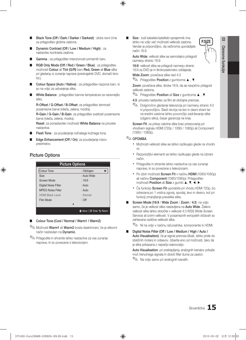 Picture options | Samsung PS50C430A1W User Manual | Page 295 / 361