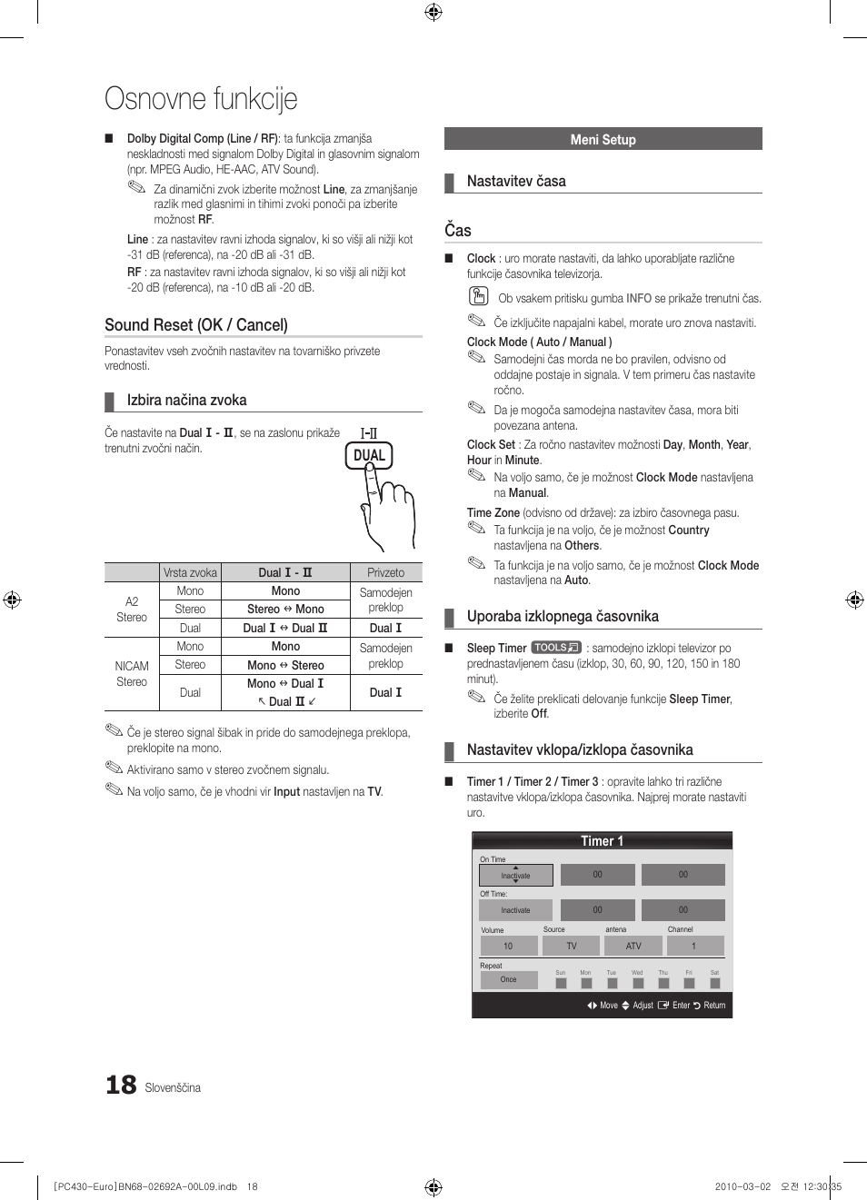 Osnovne funkcije, Sound reset (ok / cancel) | Samsung PS50C430A1W User Manual | Page 298 / 361