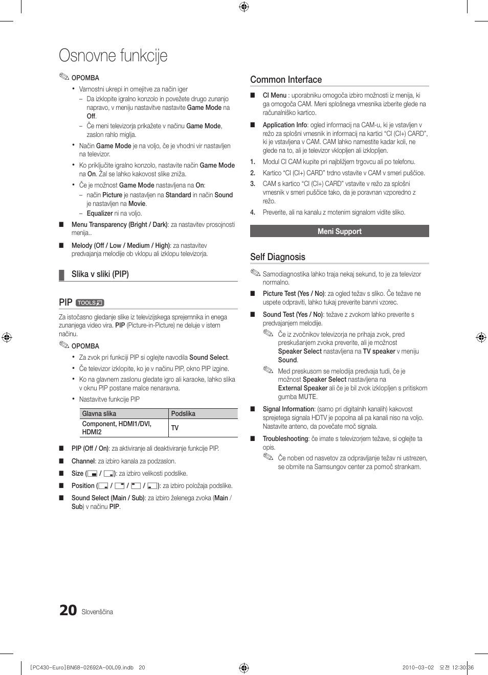 Osnovne funkcije, Common interface, Self diagnosis | Samsung PS50C430A1W User Manual | Page 300 / 361