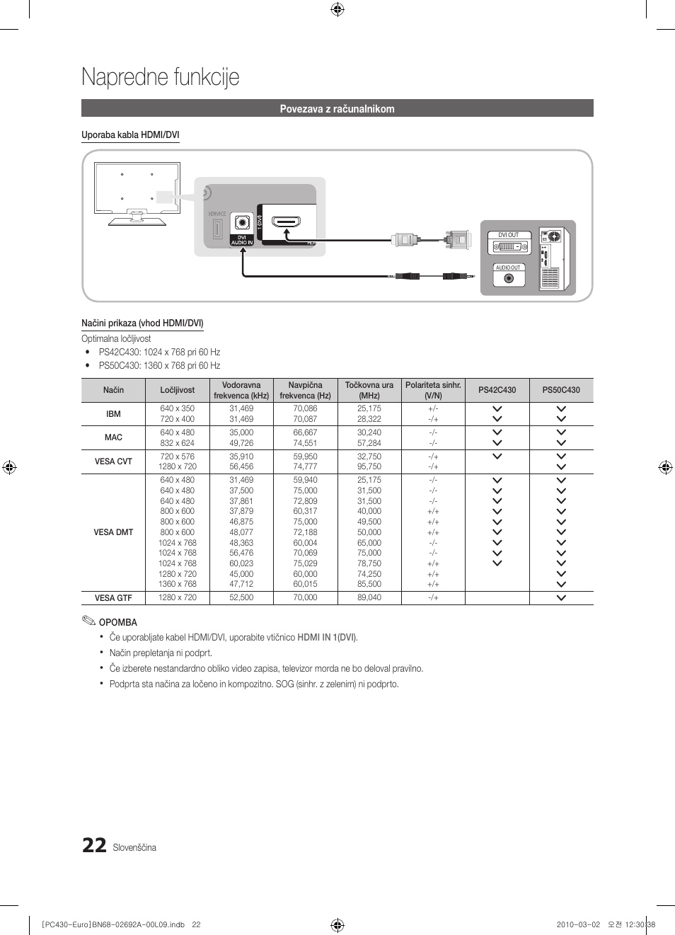 Napredne funkcije | Samsung PS50C430A1W User Manual | Page 302 / 361