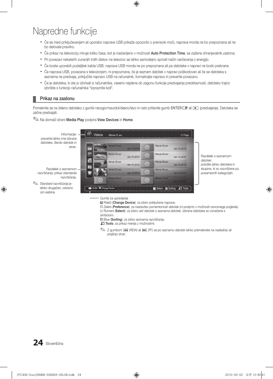 Napredne funkcije, Prikaz na zaslonu | Samsung PS50C430A1W User Manual | Page 304 / 361