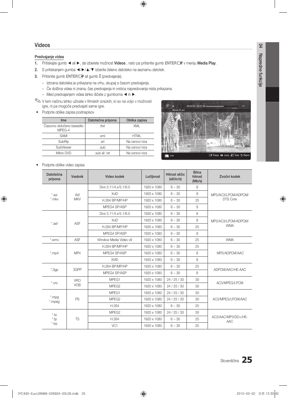 Videos | Samsung PS50C430A1W User Manual | Page 305 / 361