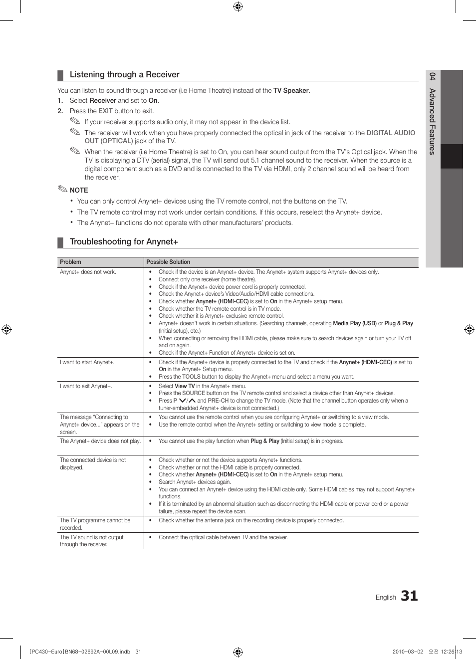 Samsung PS50C430A1W User Manual | Page 31 / 361