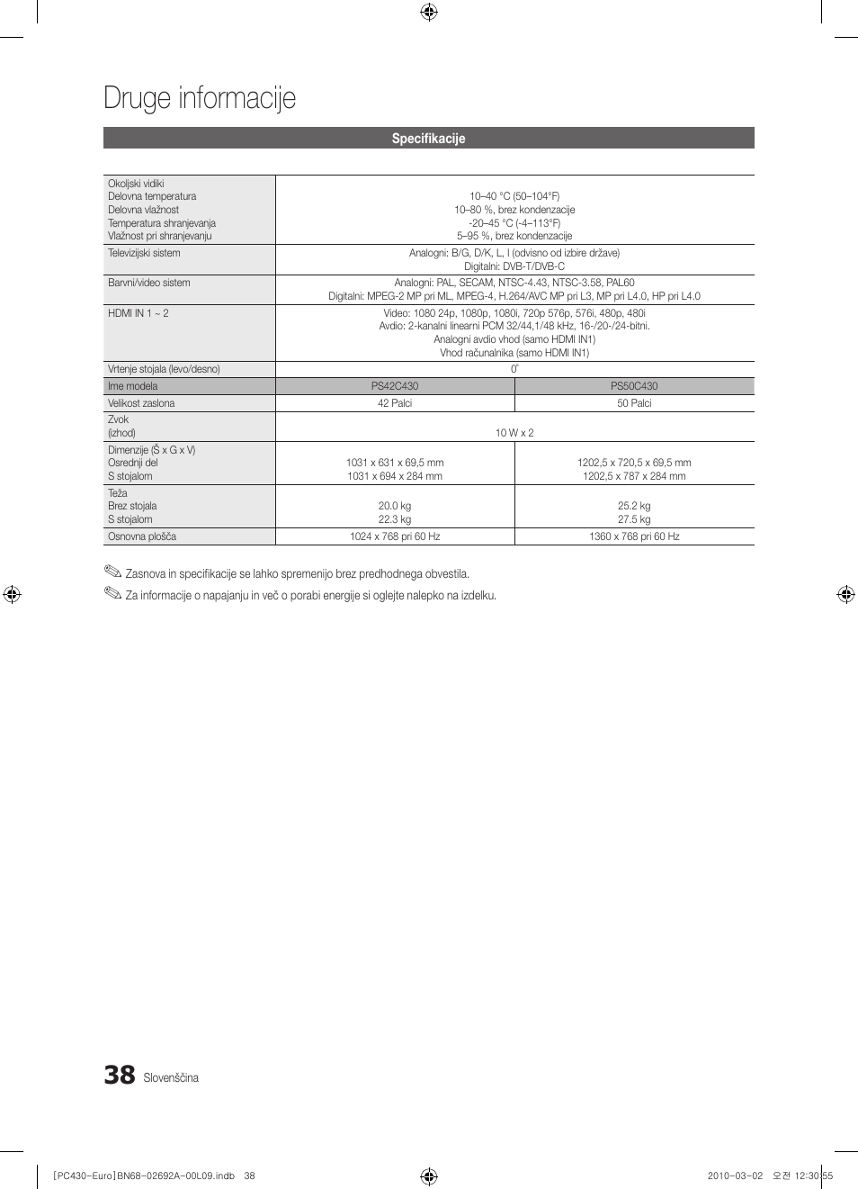 Druge informacije | Samsung PS50C430A1W User Manual | Page 318 / 361