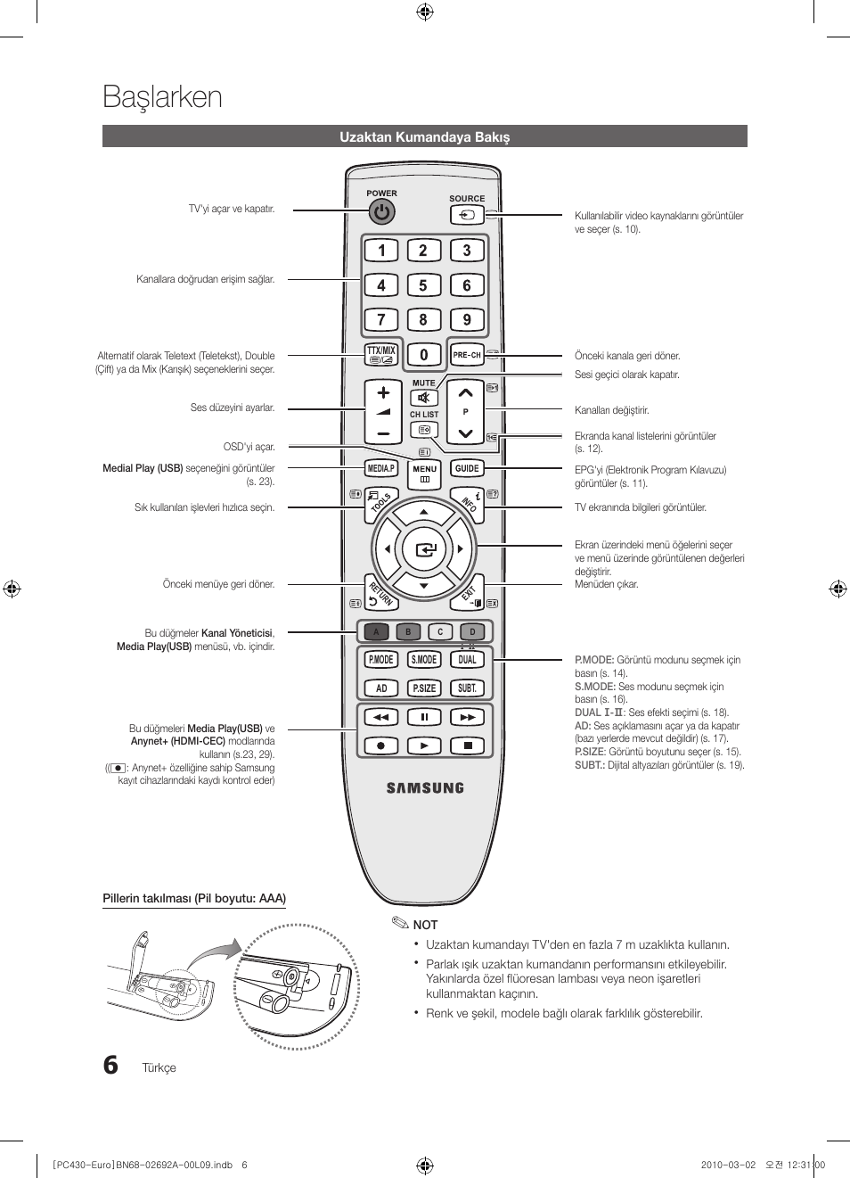 Başlarken | Samsung PS50C430A1W User Manual | Page 326 / 361