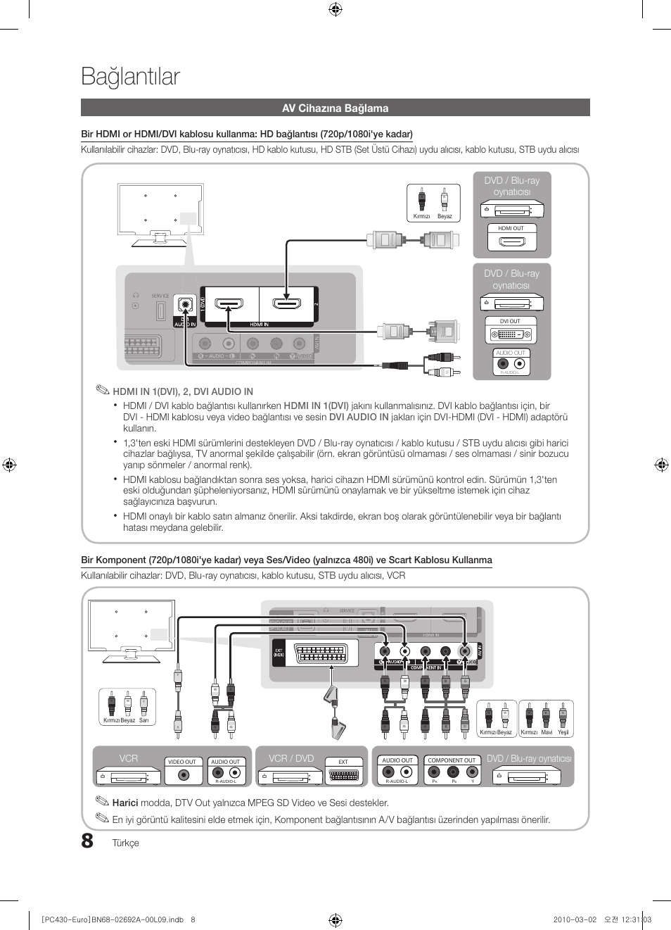 Bağlantılar, Av cihazına bağlama | Samsung PS50C430A1W User Manual | Page 328 / 361