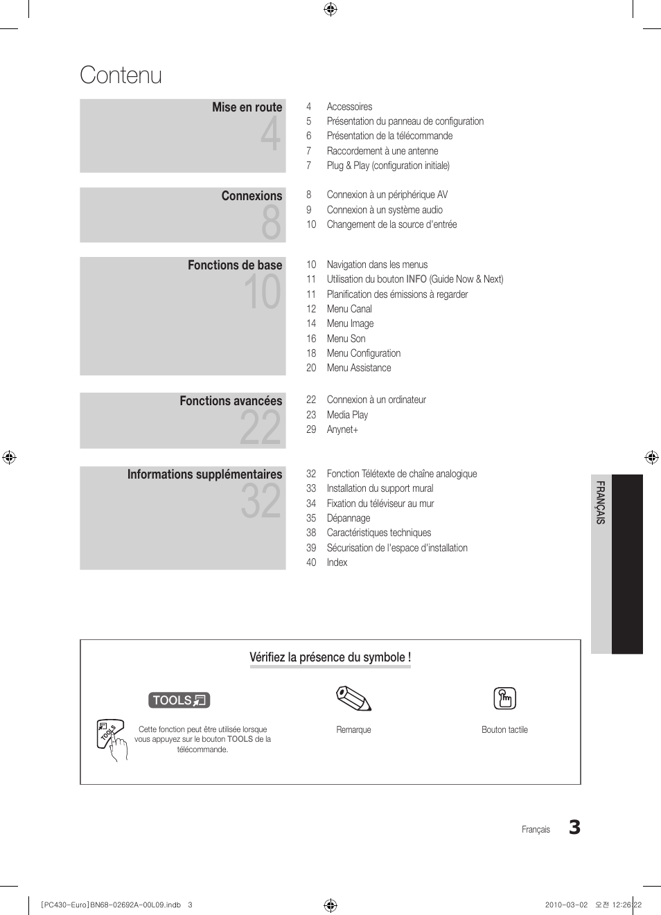 Contenu | Samsung PS50C430A1W User Manual | Page 43 / 361