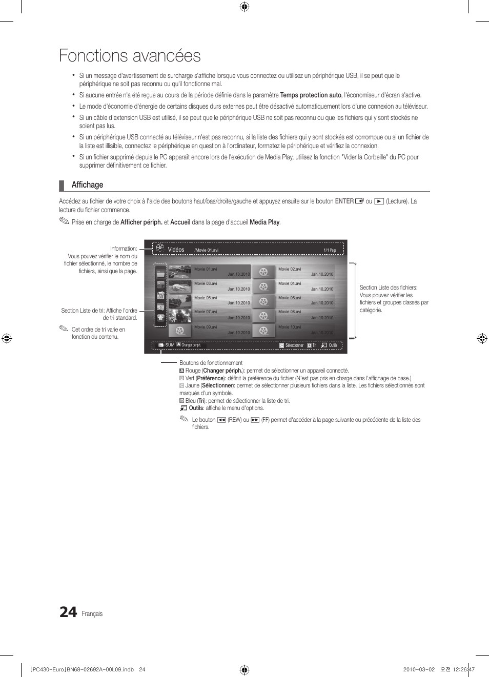 Fonctions avancées, Affichage | Samsung PS50C430A1W User Manual | Page 64 / 361