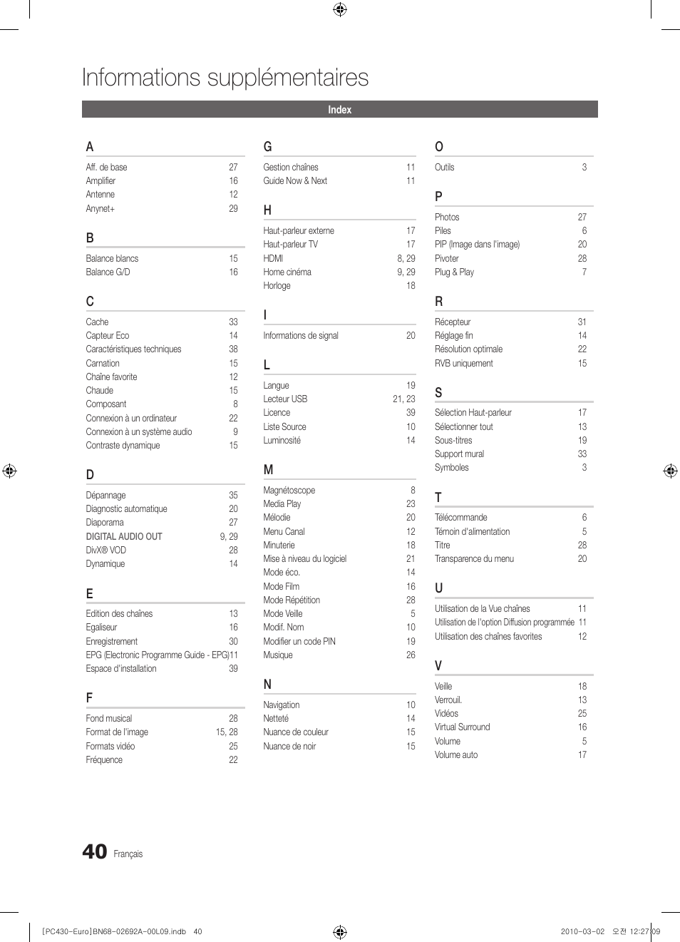 Informations supplémentaires | Samsung PS50C430A1W User Manual | Page 80 / 361