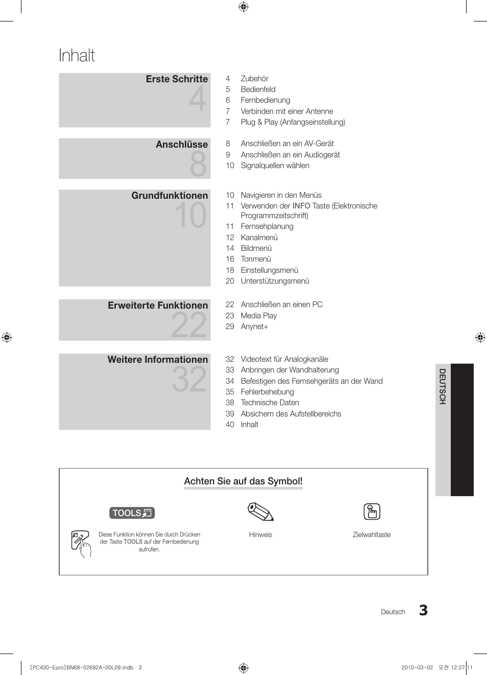 Inhalt | Samsung PS50C430A1W User Manual | Page 83 / 361