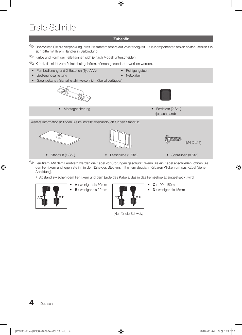 Erste schritte | Samsung PS50C430A1W User Manual | Page 84 / 361