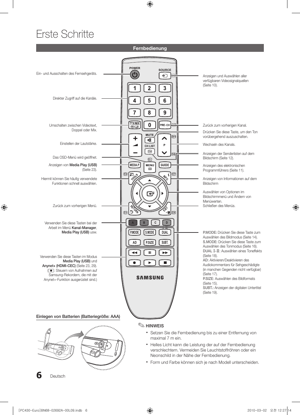 Erste schritte | Samsung PS50C430A1W User Manual | Page 86 / 361