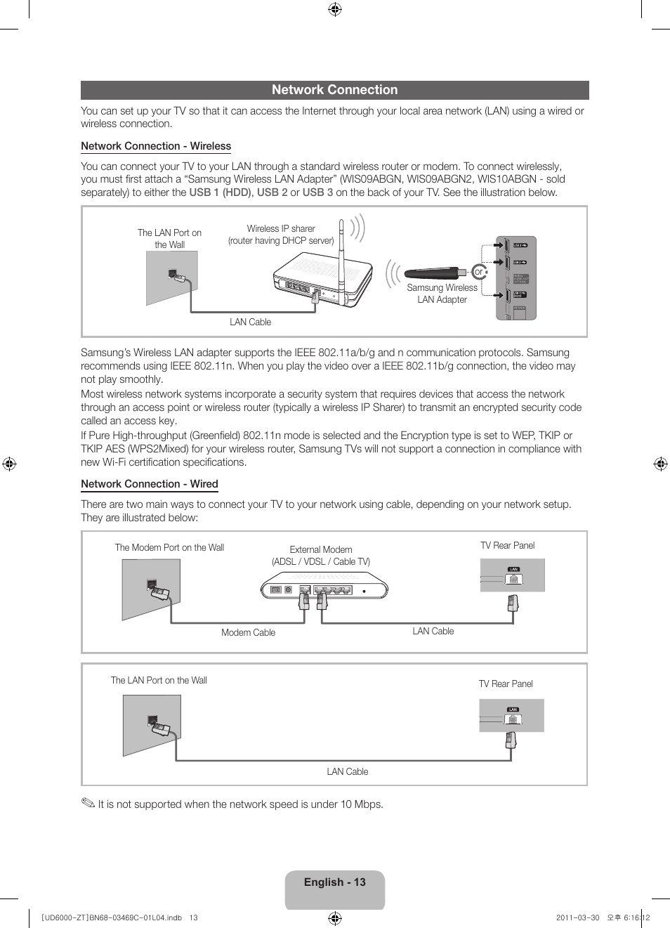 Network connection | Samsung UE46D6000TP User Manual | Page 13 / 86