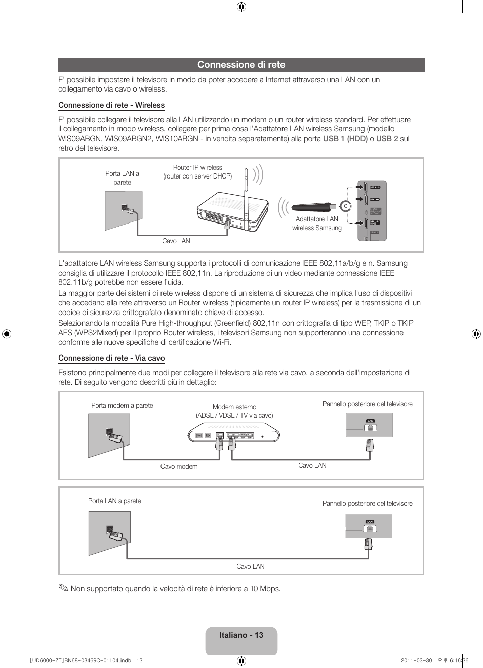 Connessione di rete | Samsung UE46D6000TP User Manual | Page 35 / 86