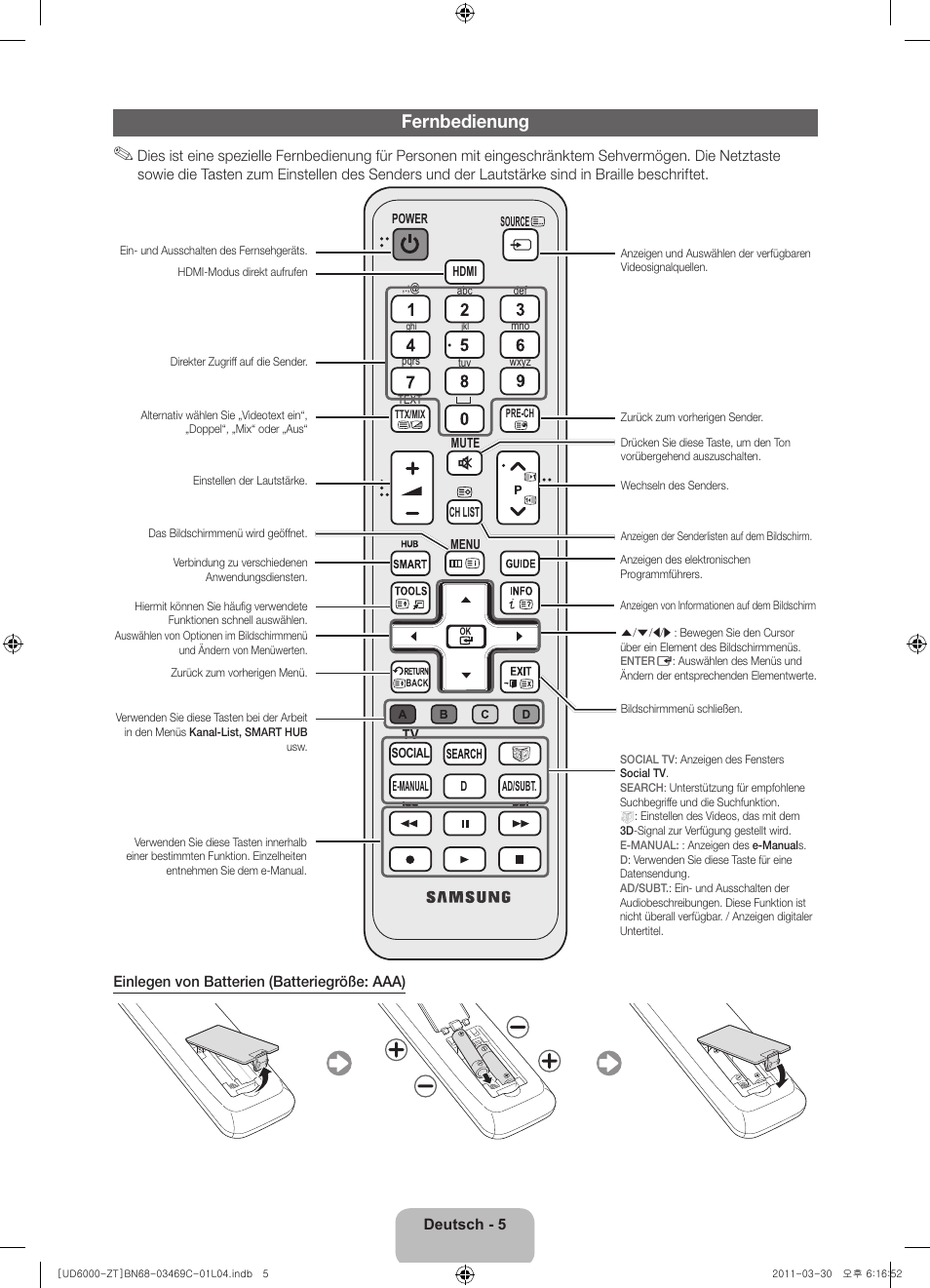 Fernbedienung | Samsung UE46D6000TP User Manual | Page 49 / 86