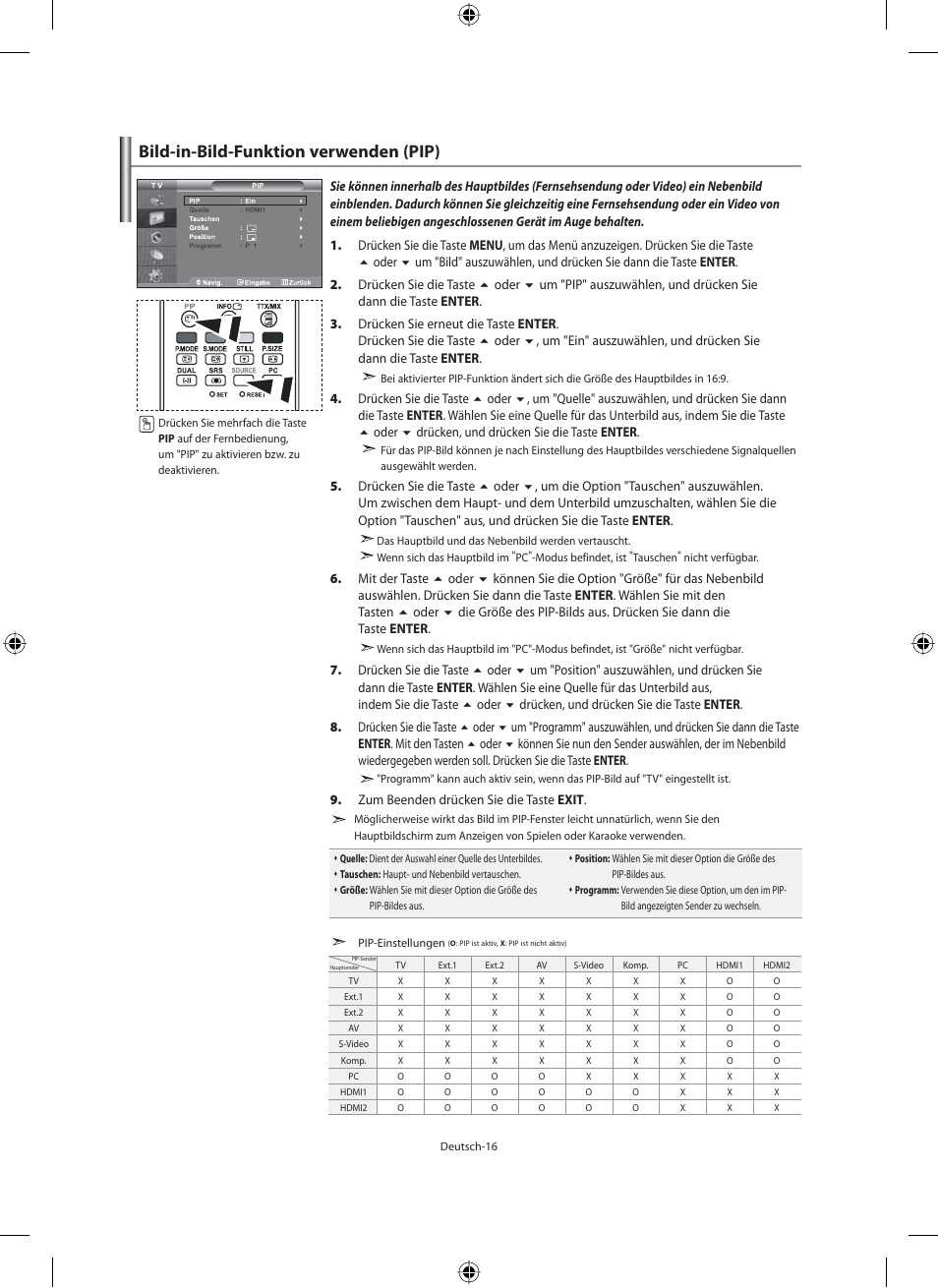 Bild-in-bild-funktion verwenden (pip) | Samsung LE46N71B User Manual | Page 106 / 313