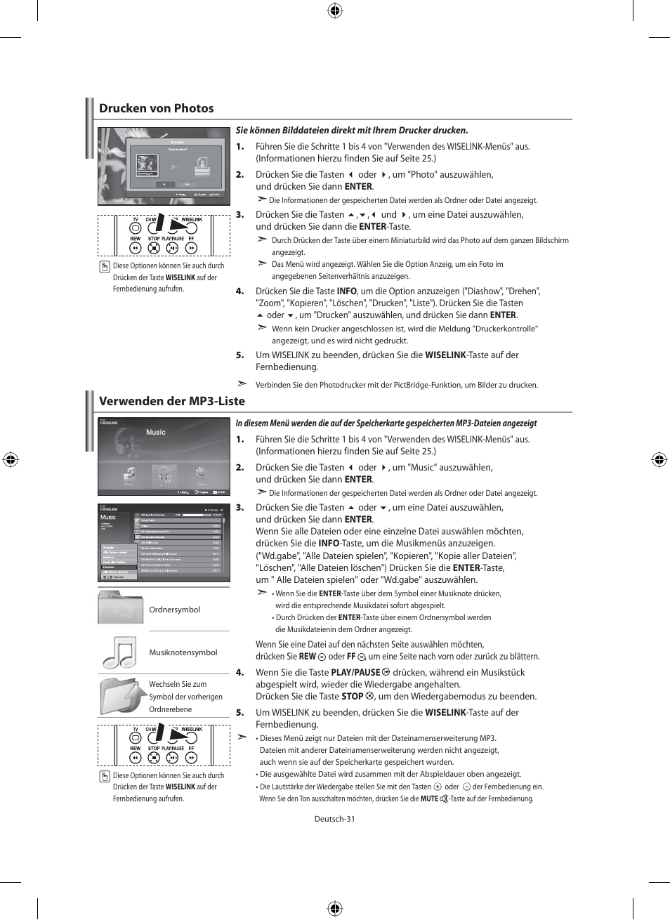 Verwenden der mp3-liste, Drucken von photos | Samsung LE46N71B User Manual | Page 121 / 313