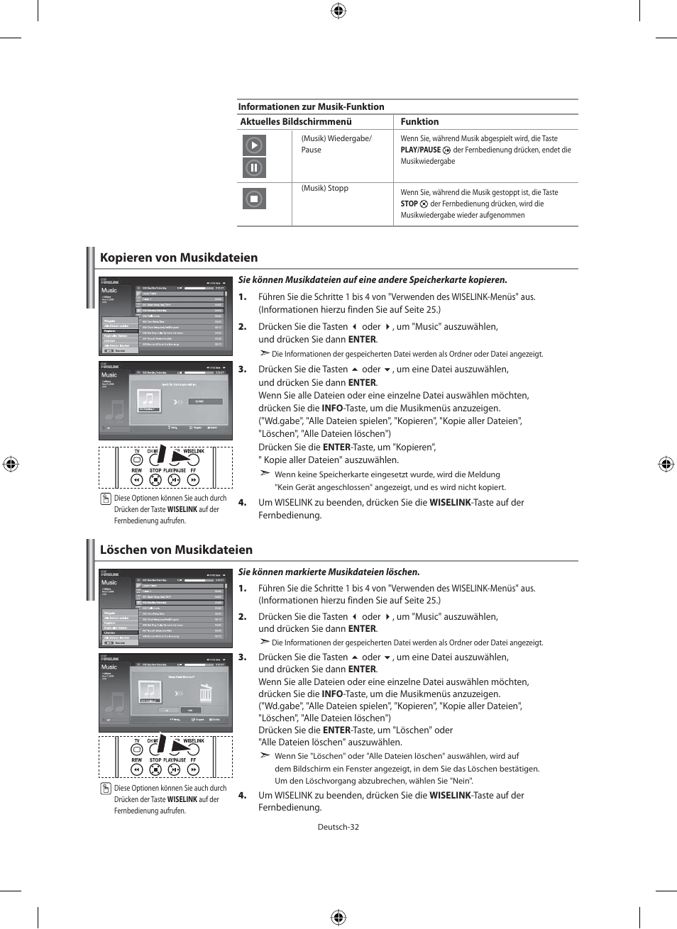 Kopieren von musikdateien, Löschen von musikdateien | Samsung LE46N71B User Manual | Page 122 / 313