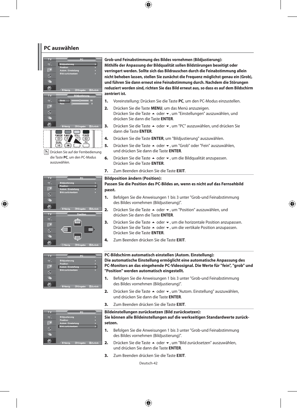 Pc auswählen | Samsung LE46N71B User Manual | Page 132 / 313