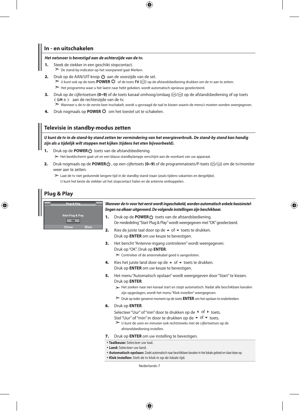 Televisie in standby-modus zetten, Plug & play | Samsung LE46N71B User Manual | Page 141 / 313