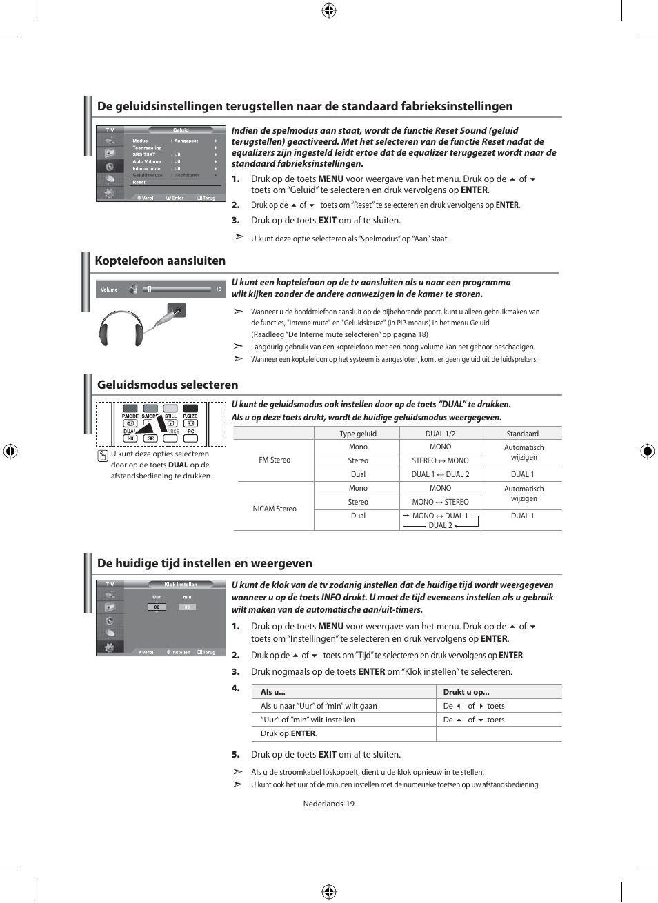 Koptelefoon aansluiten, Geluidsmodus selecteren | Samsung LE46N71B User Manual | Page 153 / 313