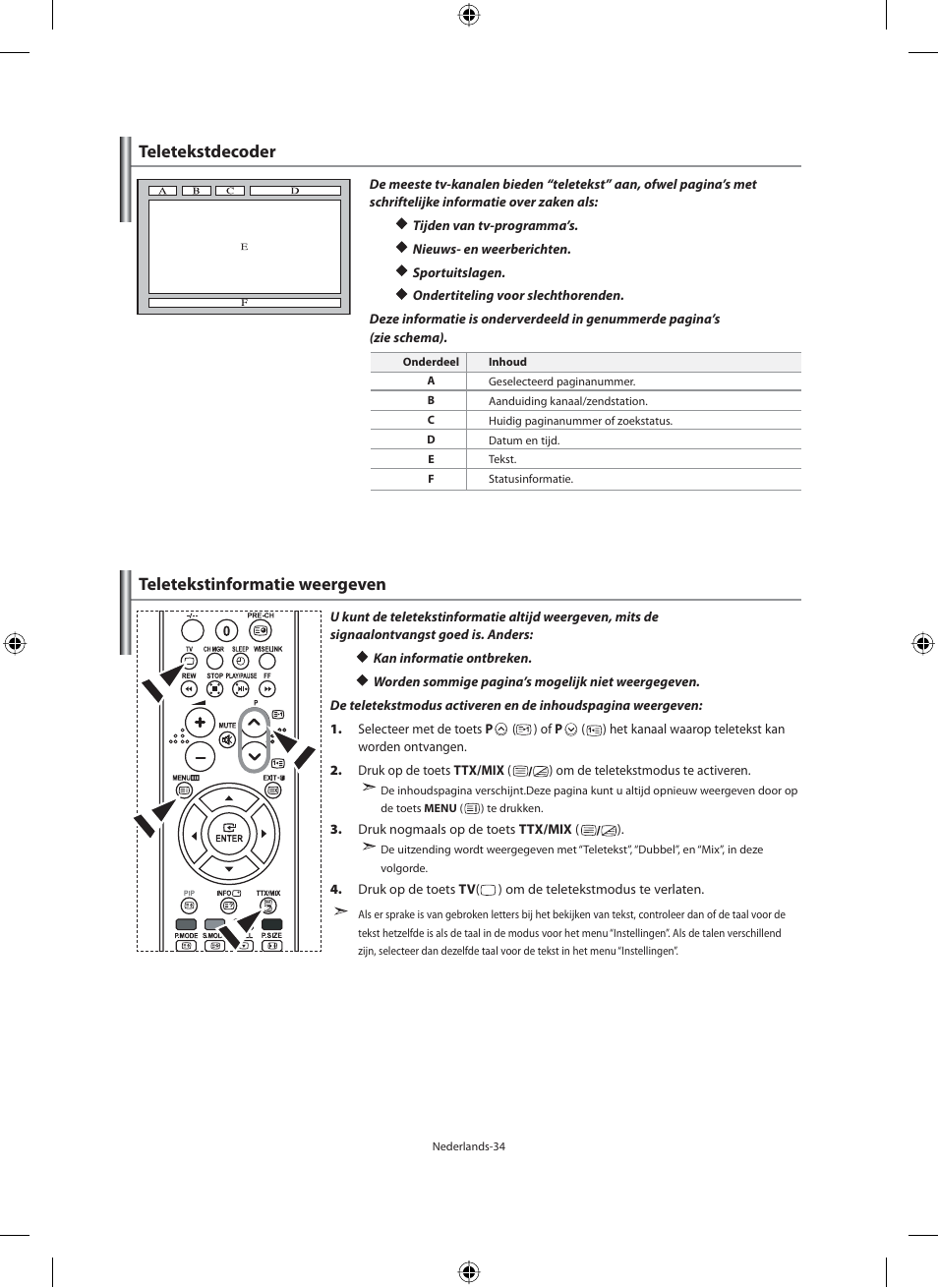 Teletekstdecoder, Teletekstinformatie weergeven | Samsung LE46N71B User Manual | Page 168 / 313