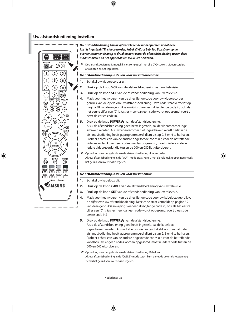 Uw afstandsbediening instellen | Samsung LE46N71B User Manual | Page 170 / 313