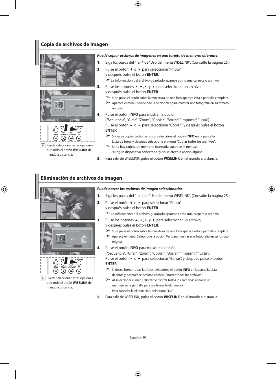 Copia de archivos de imagen, Eliminación de archivos de imagen | Samsung LE46N71B User Manual | Page 208 / 313